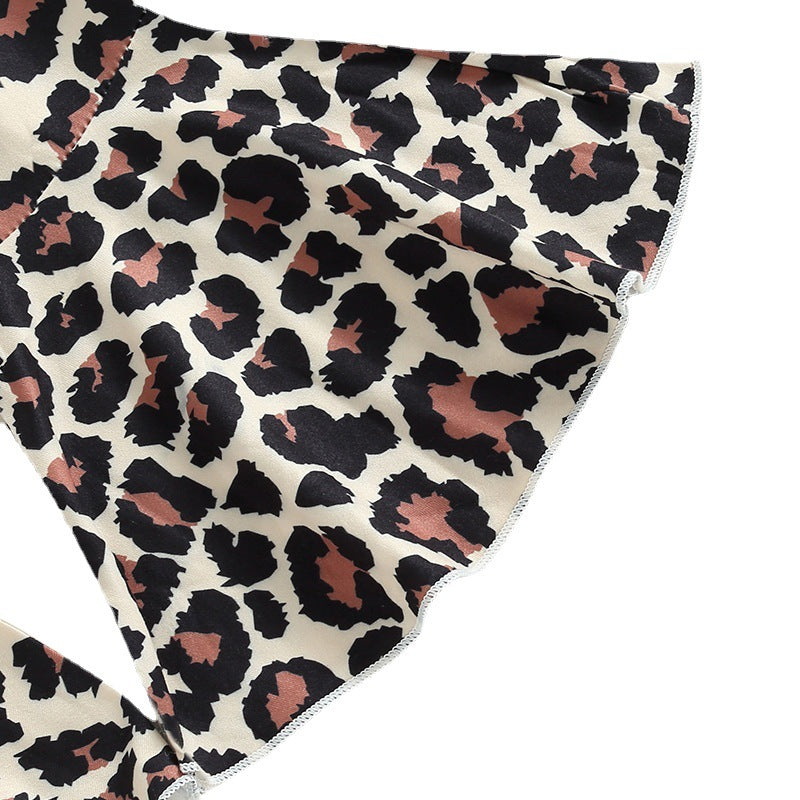 Wholesale Cotton Children's Flying Sleeve Top Leopard Print Bell Bottoms Two-piece Set